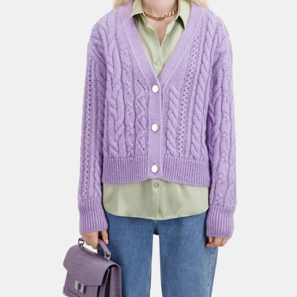 The Kooples Sweaters - The Kooples Lilac Cable Knit Cardigan. Mix Mohair. Size L/XL. NWT.  MSRP $345